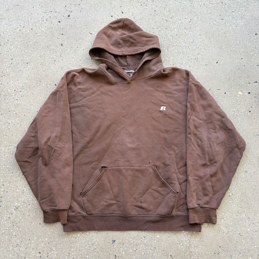 Vintage Y2k Russell Athletic Brown Faded Boxy Hoodie
